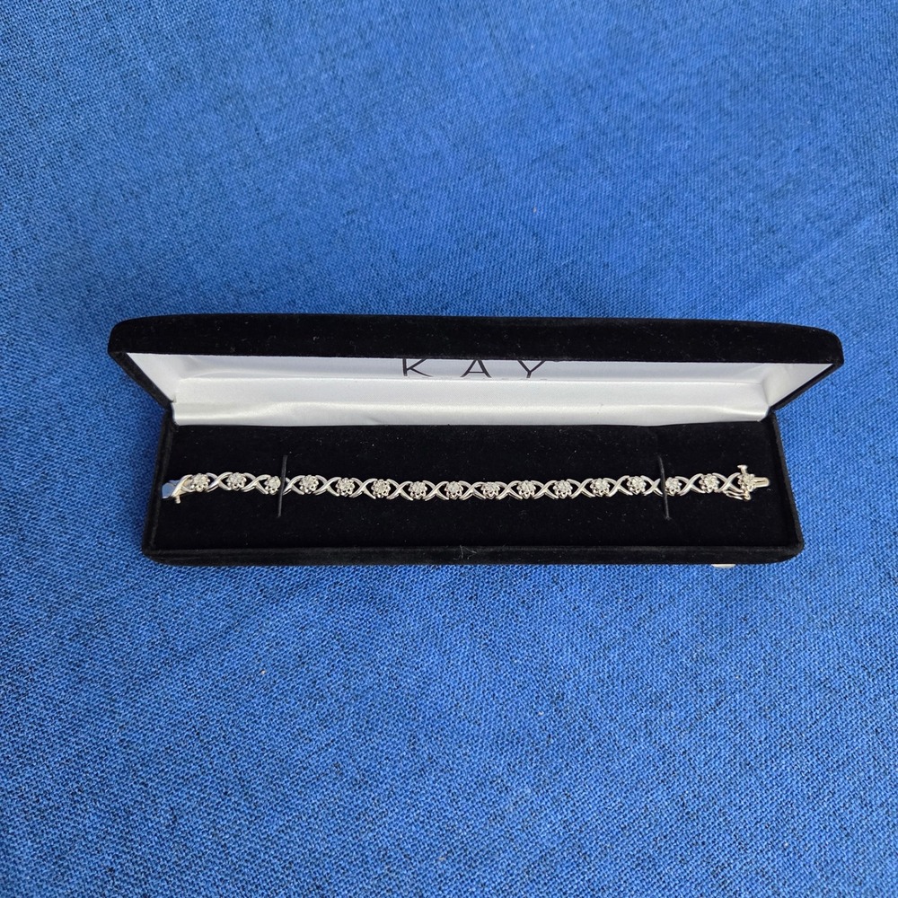Kay Jewelers Sterling Silver  Tennis Bracelet Round Accents w/ genuine diamonds